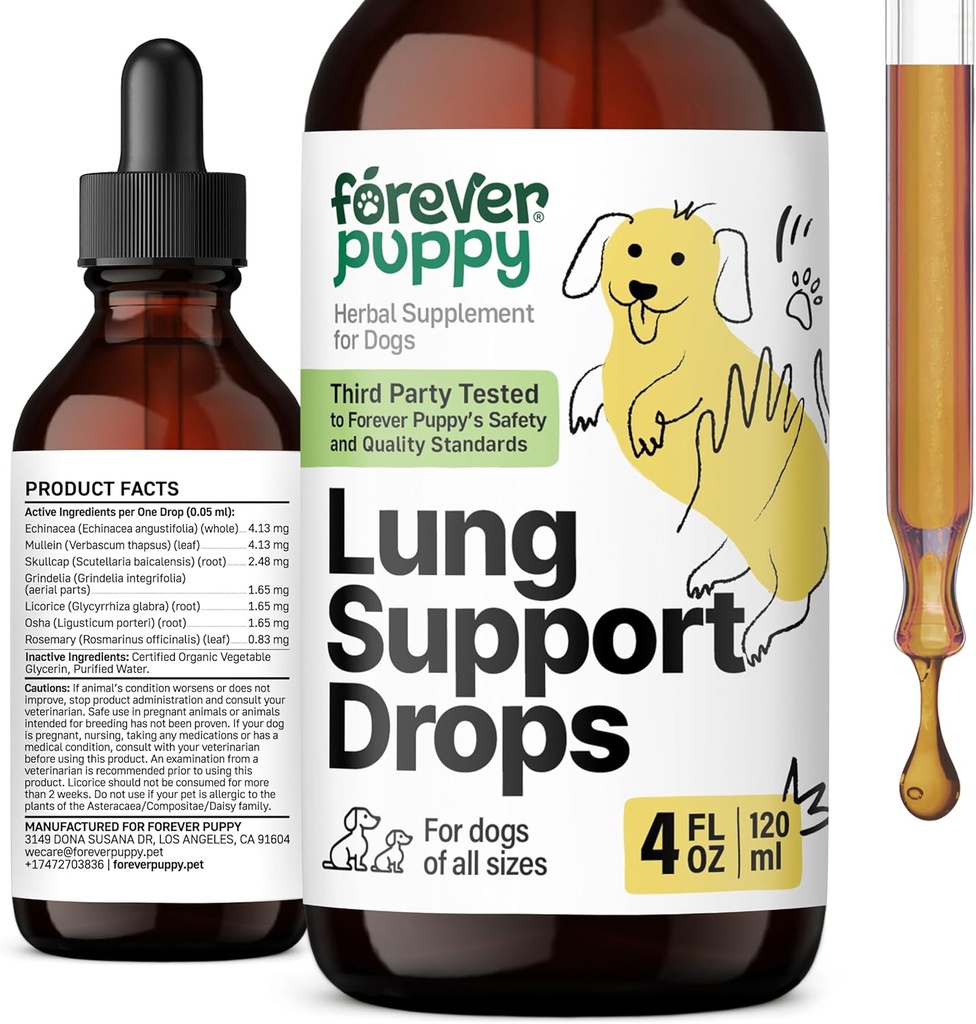 Ikuisesti koiranpentu Keuhkotuki Pudotukset koirille - Hengitysteiden terveys täydentää - Müllein Leaf & Echinacea Herb keuhkoihin - Liquid Dog Vitamiinit ja lisäravinteet - Sokeria & alkoholiton Tincture - 4 fl oz