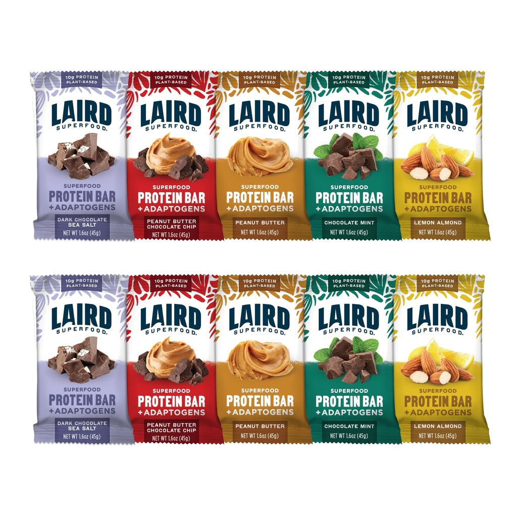 Laird Superfood Functional Protein Bars . Proteiinipatukka, mutta parempi Real Ingredients, Functional Sienet 10g Plant-Based Protein, 6g Kuitu - Ei-GMO - 5 Maku Variety Pack, 10 Count (Pack of 1)