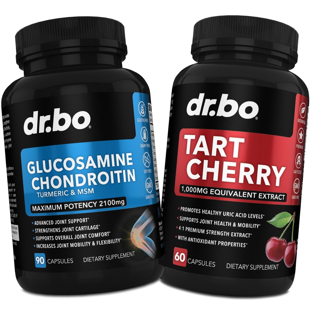 Glukosamiini Chondroitin MSM Turmeric & Tart Cherry - Joint Health Supplement Knee Bone & joints, Puhdistus virtsahapon puhdistaa flunssa Antioksidantti pillereitä - Joint Support pillerit & Tart Cherry Extract kapselit