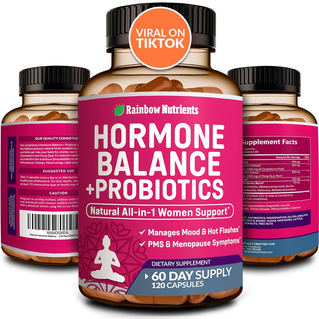 Hormonitasapaino + Probiootit naisille- Natural Menopause Relief, painonhallinta, turvotus, kuumat välähdykset, PMS ...