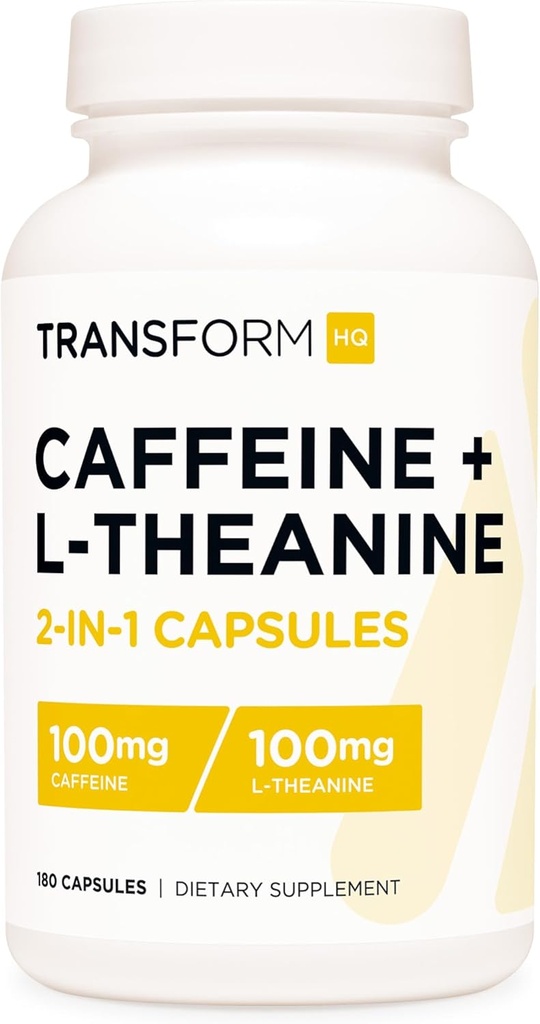 TransformHQ Kofeiini & L-Theanine (100 mg Each) 180 Caps - Gluteeniton, ei-GMO