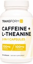 TransformHQ Kofeiini & L-Theanine (100 mg Each) 180 Caps - Gluteeniton, ei-GMO