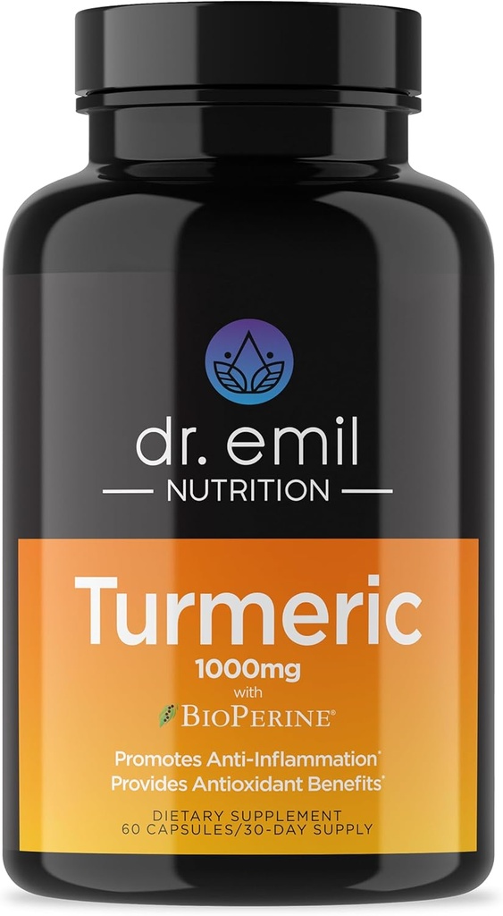 DR. EMIL NUTRITION Turmeeric Curcumin with Black Pepper Supplement - Turmeeriset kapselit BioPerine for Easy Imeytyminen - 1000 mg Turmeeric Supplement, 60 kapselia