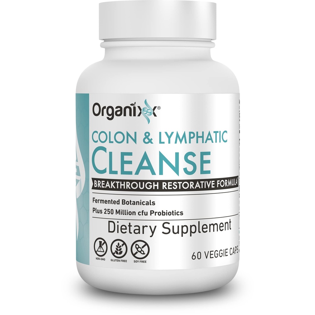 Organixx Lymfatic & Colon Cleanse Supplement, 250 miljoonaa PMY Probiootteja Gut Health, Ruoansulatus & lymfatic Support, Gluteeniton, Ei GMO, 60 Kasvissyöjä Kapselit