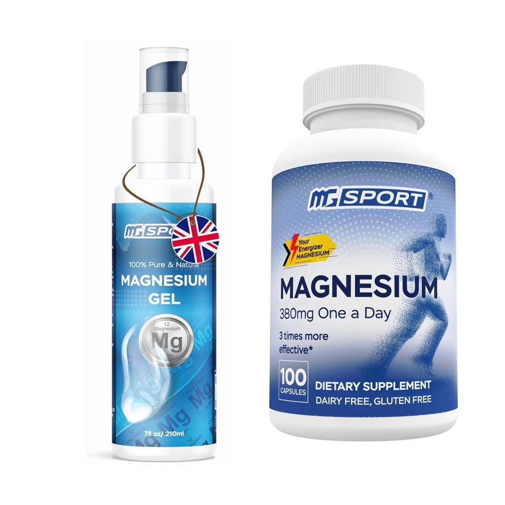 High Absorption Magnesium Supplement (100 Count) och Gel för Leg Cramps och ömma muskler