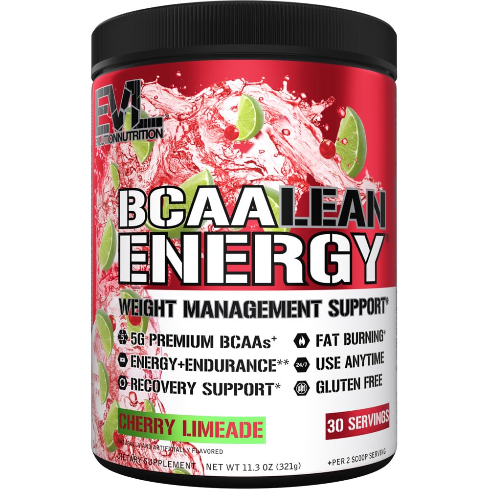 EVL BCAA Lean Energy Powder - Pre workout Green Tea Fat Burner Tuki BCAAs Aminohapot ja Clean Energizers - Post Workout Recovery Drink for Lean Muscle Recovery - Cherry Limeade