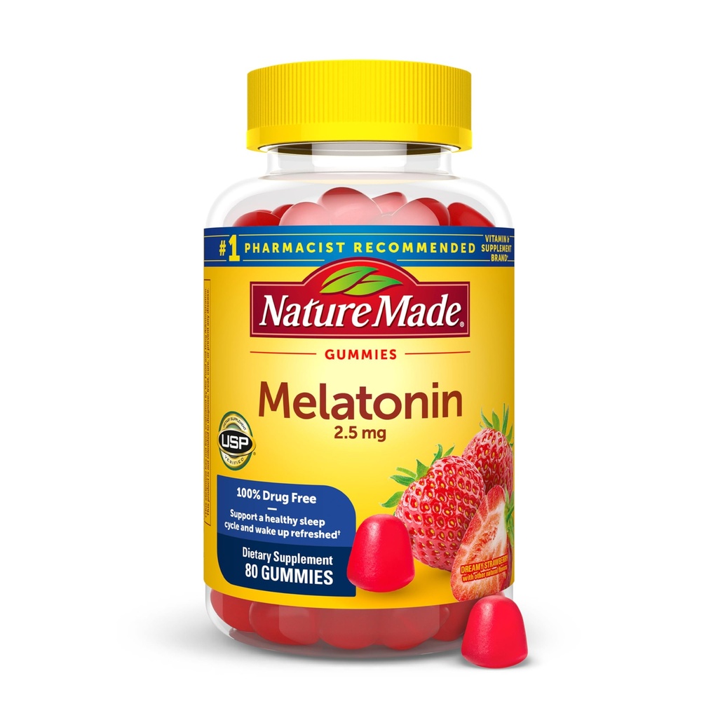 Luonto Made Melatoniini Gummies 2,5 mg, 100% huumeeton uniapu aikuisille, melatoniini täydentää 80 kreivi, 80 päivän tarjonta