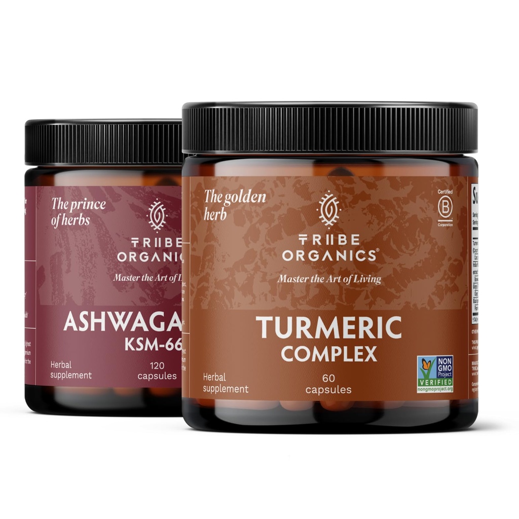TRIBE ORGAANISET tasapaino Duo - KSM-66 Ashwagandha 120ct + kurkuma C3 Complex 120ct