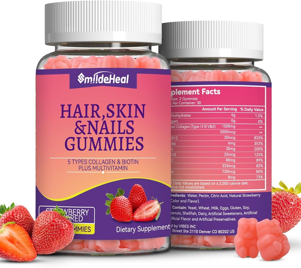 2 Pack hiukset iho ja kynnet Gummies Biotin Collagen vitamiineja naisille - Tuki terveet hiukset, iho & kynnet - 120
