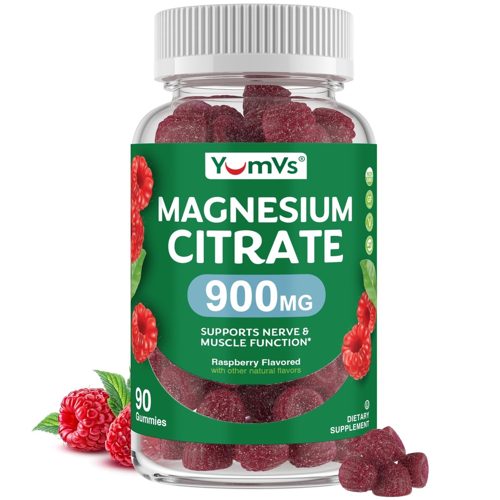 YUM-V' n magnesiumsitriitti Gummies ... 900mg Erittäin imeytyvät magnesiumilasit naisille ja miehille tukemaan hermoja, lihasten ja entsyymien toimintaa.