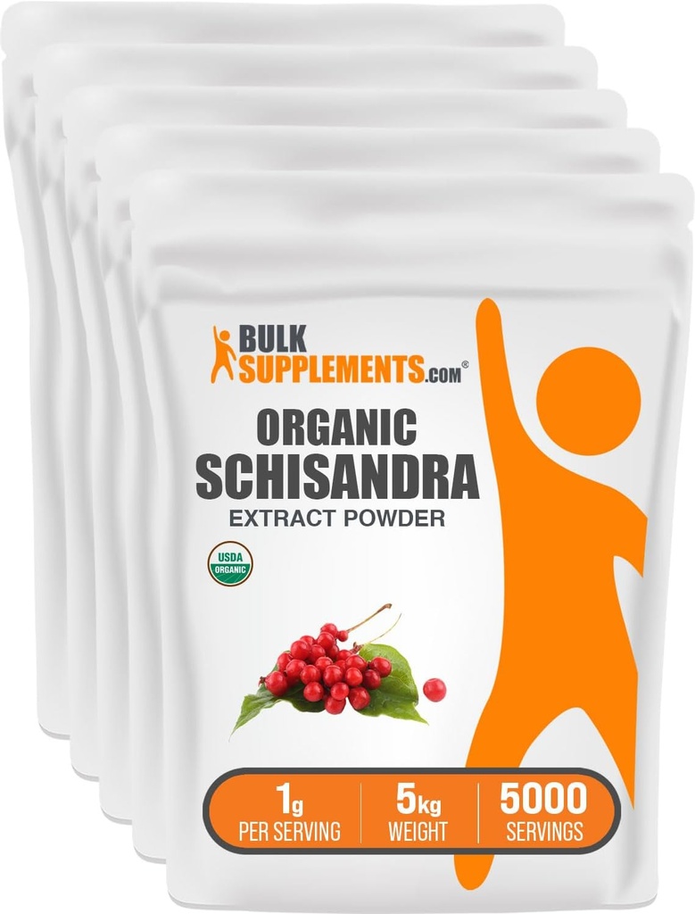 BulkSupplements.com Organic Schisandra Extract Powder - Schisandra Supplement, alkaen Schisandra Marries - Herbal Supplement, Gluteeniton - 1000 mg per Serving, 5kg (11 lbs) (Pakkaus 5)