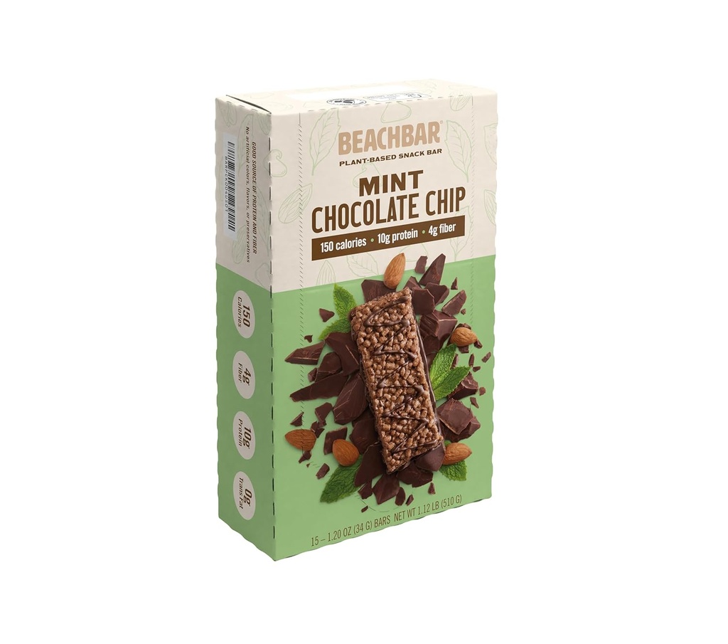 Bodi BEACHBAR Kasvi-Based Minttusuklaalastu Proteiini Rich Vegan Välipalabaari, Gluteeniton, alhainen Glycemic Index, 10g proteiinia, 150 kaloria, 15 baaria per laatikko
