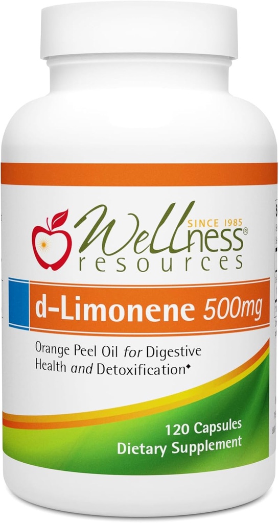 Wellness Resources High Potency d-Limonene Capsules 500mg, 120 kapselia - Orange Peel Extract for digestiivinen terveys, närästys, Acid Reflux, Detoxification