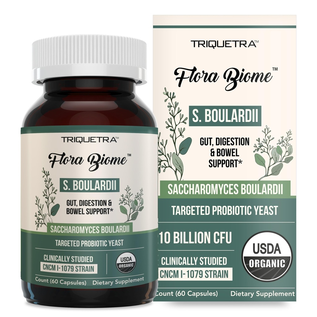 Organic Saccharomyces Boulardii - 10 miljardia PMY - kliinisesti validoitu CNCM I-1079 Probiootti kanta - Gut, Digestion & Healthy Bowel Support - First Organic Form of S. Boulardii Probiootti - 60 Count