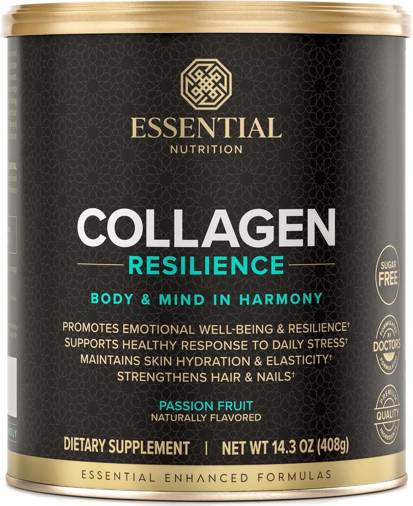 Essential Nutrition Collagen Resilience - Hydrolysed Collagen Peptides Powder with Hyaluronic Acid, Silicon, Amino-Acids & Passion Flower Extract - Passion Fruit - 14.3 oz (30 tarjoilua)