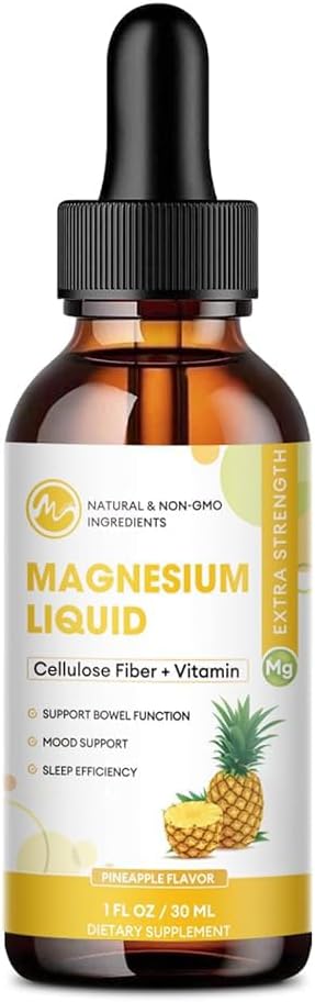 M tuuman magnesium Glycinate Liquid, suuri imeytyminen Magnesiumnestetippa, jossa on selluloosakuitua, bromaiinia, B6-vitamiinia, C-vitamiinia, sinkkiä, magnesiumia lapsille ja aikuisille, ananasmaahto, 1 pakkaus