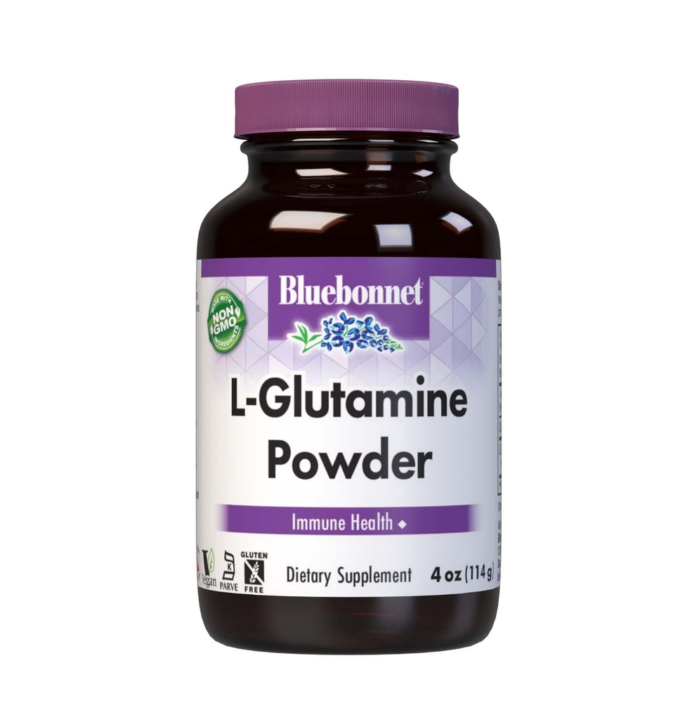Bluebonnet Nutrition L-Glutaminpulver 5000mg, stöder immunfunktion *, kvävetransportör *, Soy-Free, Gluten-Free, Non-GMO, Kosher Certified, Vegan, 4 oz Bottle, 23 portioner