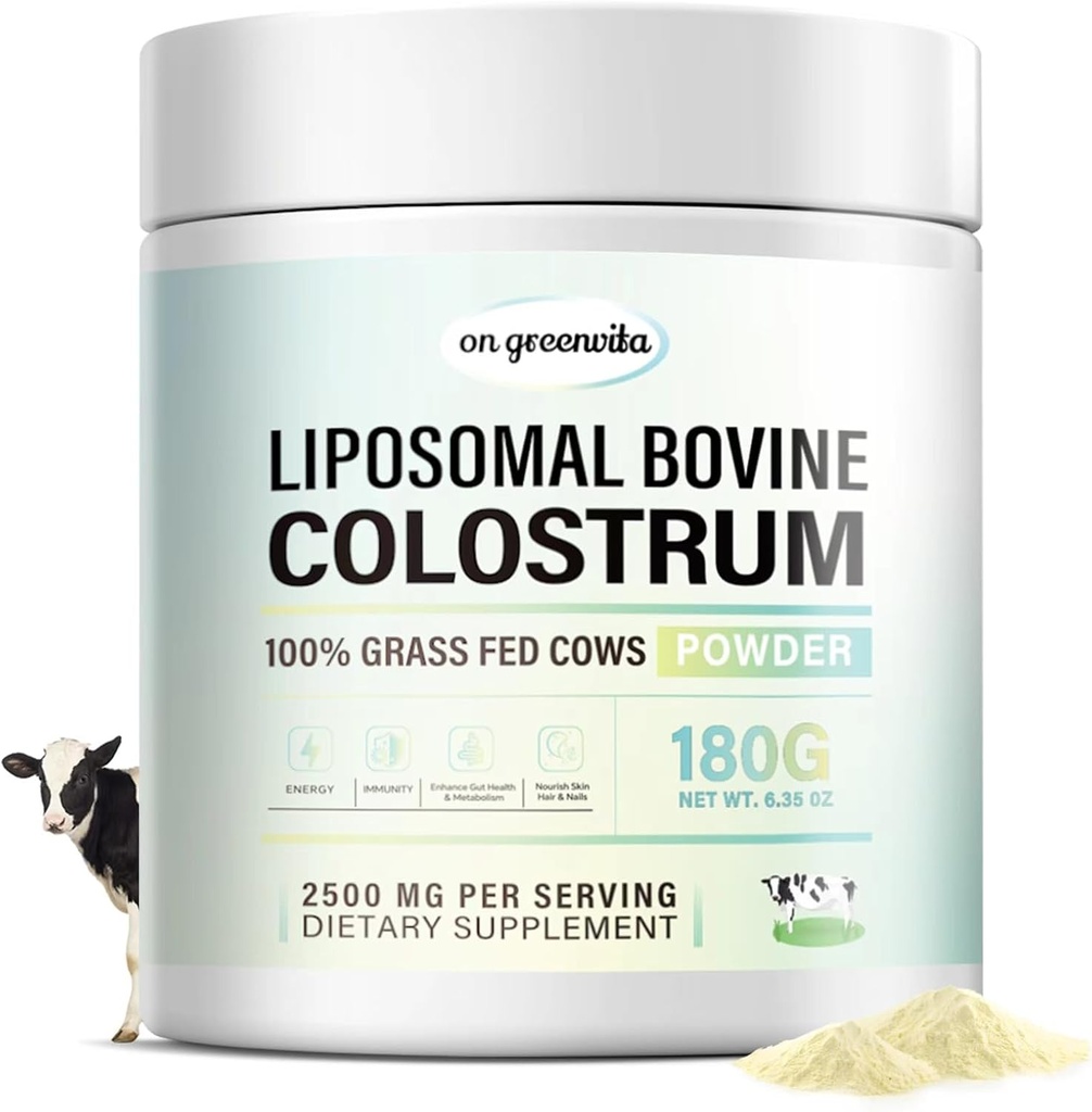 Liposomal Naudan Colostrum Powder - Pure Naudan Colostrum ihmisille - Grass Fed Colostrum täydentää Gut tukea, Immuuniterveyden ja hiusten kasvua,72 Tarjoilua per pullo.180g/6.35 oz