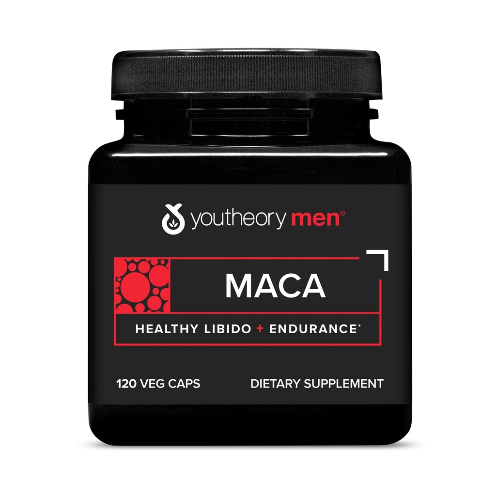 Youtheory Miesten Maca - Vegan Maca Supplement for Miehet - Tukee energiaa, kestävyyttä ja kestävyyttä* - Maitotuotteet, soija ja gluteeniton - 120 kasviskapselit