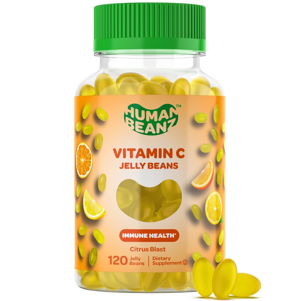 Vitamin C Jelly Bean Gummies för vuxna, Immune Support Dietary Supplements, Vegetarian, 120 Citrus Blast Jelly Beans, Kosher