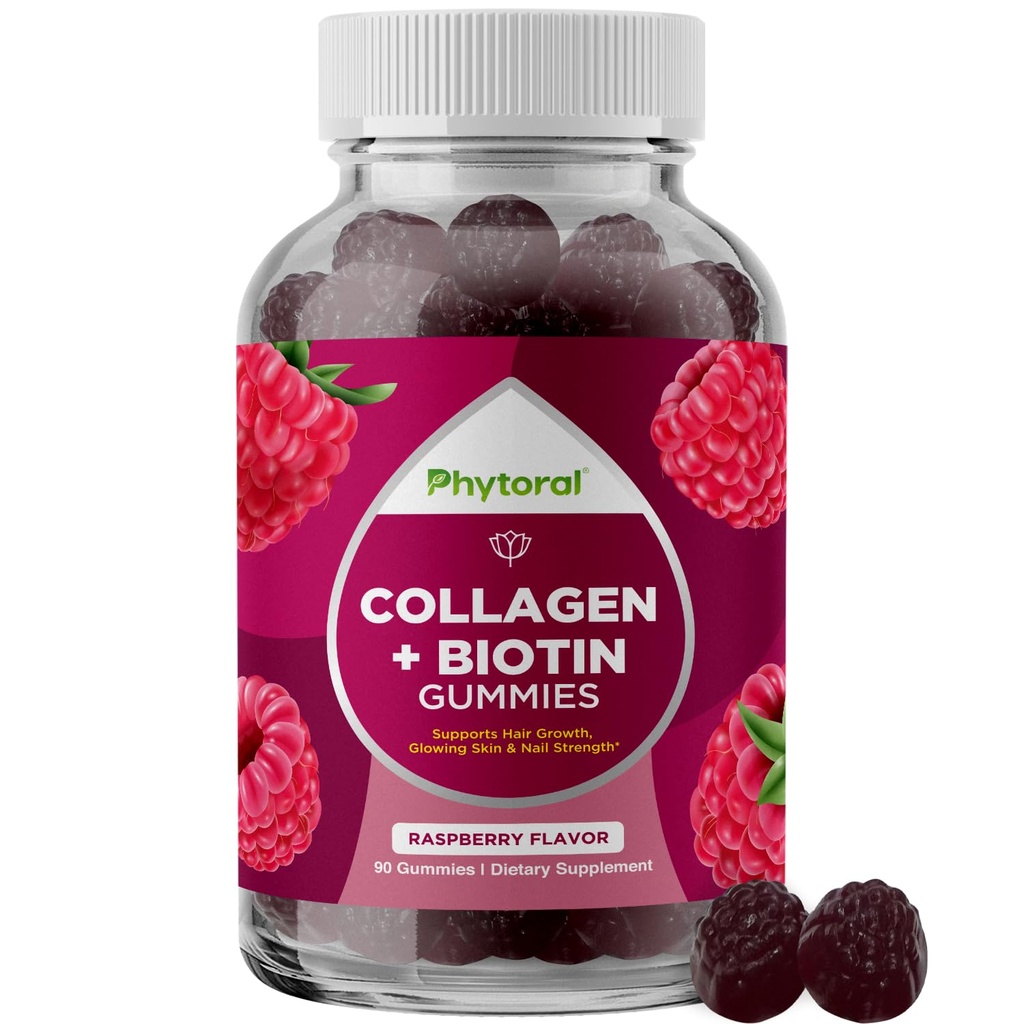 Hydrolyzed Collagen Peptides for Women with Biotin - Hiukset, iho ja kynnet Vitamiinit elastisuus, elinvoima ja nesteytys Gummies - Luonnollisesti lähde Biotin ja Collagen for Women - 90