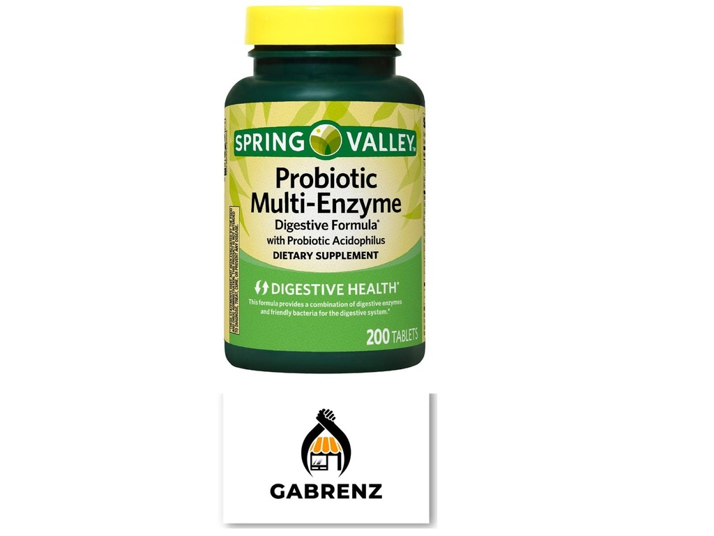 Spring Valley Probiootti Multi-Enzyme Digestiivinen Formula Tabletit, 200 ct - Kattava sekoitus Probiootteja ja digestiivinen Enzyme tukea digestiivinen terveys. (Pack of 1) Sisältää Gbz Ref Magnet