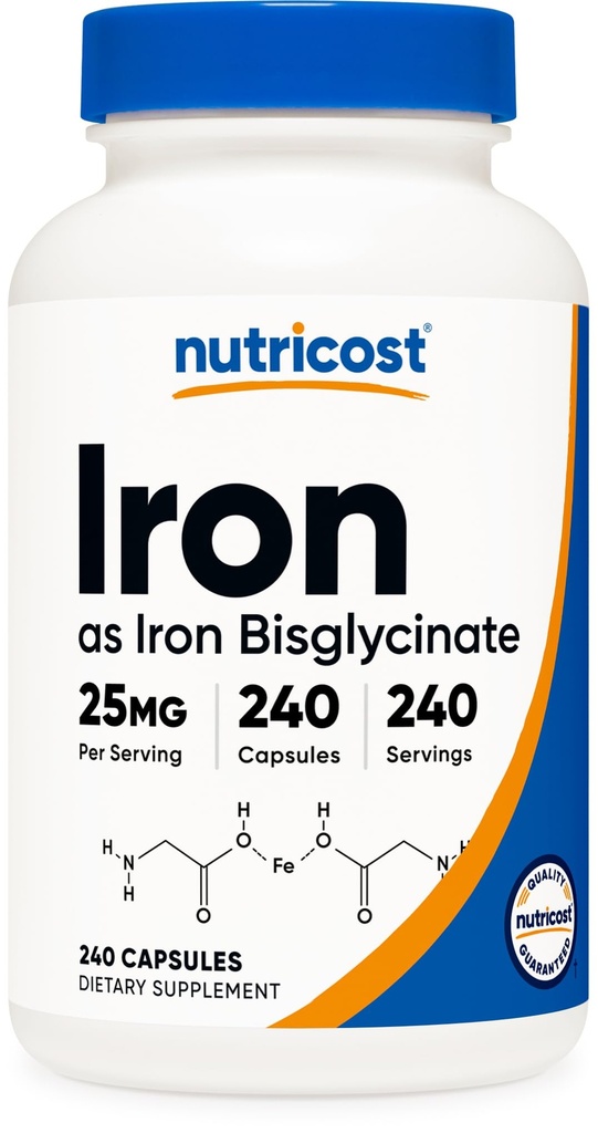 Nutricost Iron Bisglycinate Supplement (25 mg) 240 kapslar - från Ferrous Bisglycinate Chelate - Non-GMO & Gluten-Free