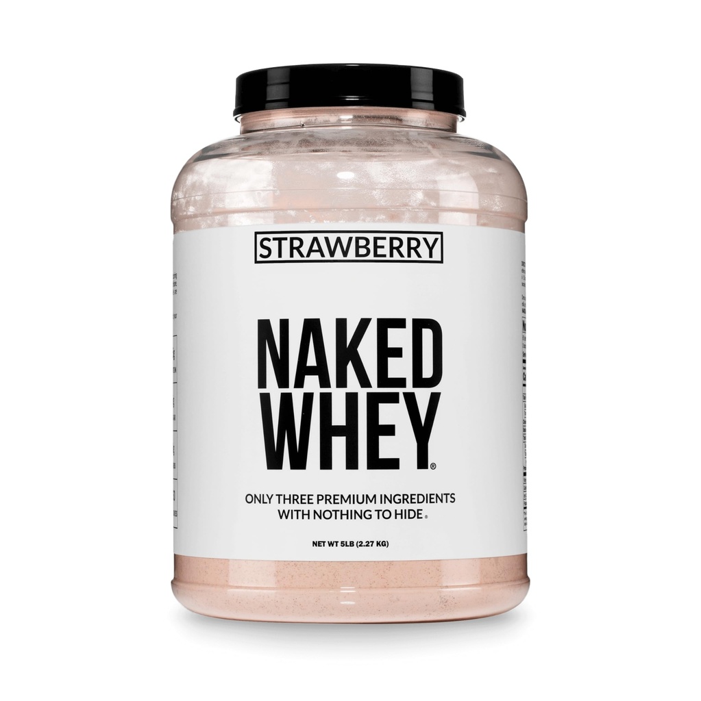 NAKED Strawberry Whey Protein - All Natural Grass Fed Whey Protein Powder + Torkade jordgubbar + Coconut Sugar-5lb Bulk, GMO-Free, Soy Free, Gluten Free. Aid Muscle Growth & Recovery - 61 portioner