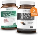 Black Seed Oil & Irish Sea Moss (2-Kuukausi tarjonta) - Wellness Duo Bundle Musta siemenöljy (120 kapselia) Kylmäpaineinen Nigella Sativa & Irish Sea Moss (120 kapselia) Bioperine ja Bladderwrack