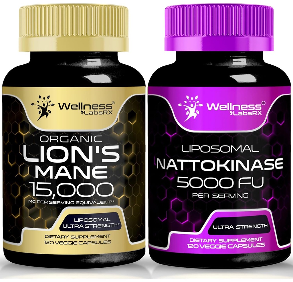 WELLNESS LABSRX Lions Mane Supplement Capsules med Nattokinase Capsules