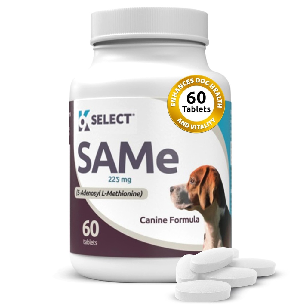 K9 Valitse SAM-e koirille: 225 mg, 60 tablettia Active S-Adenosyl-L-Metioniini Liver Supplement - Kognitiivinen ja yhteinen terveys ravitsemus keskikokoisille ja suurille koirille - sama koira maksan ravitsemus