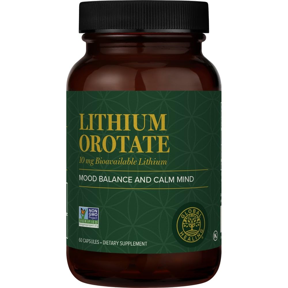 Global Healing Center - Litium Orotate 10mg - Ei-GMO, Gluteeniton, Vegaani Friendly Brain Health Litium Supplement tukea mielialaa, toimintaa, ja Clarity (60 kapselia)