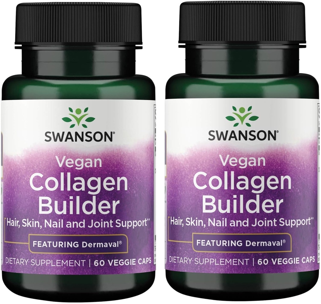 Swanson Vegan Collagen Builder - Featuring Dermaval - Hiukset, iho, kynsien terveys - 60 Veg Caps (2 pakkaus)