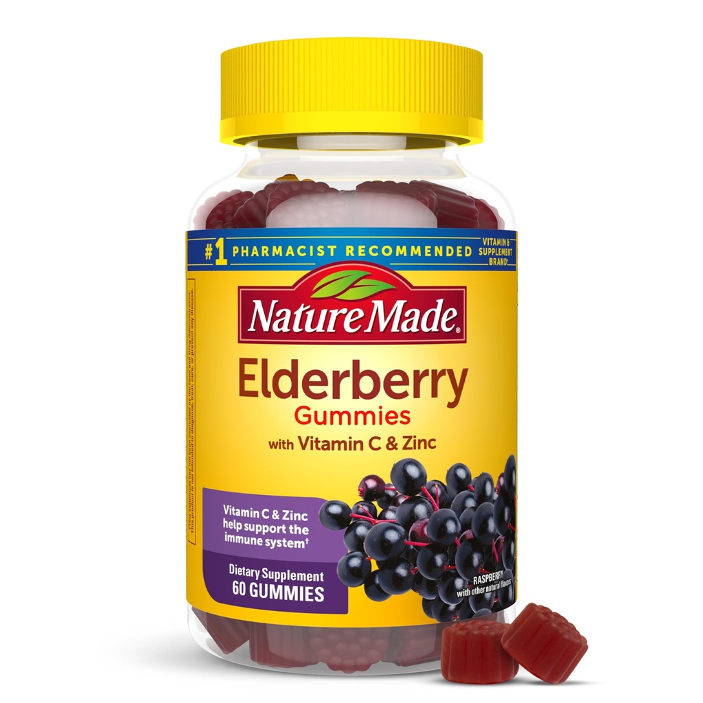 Luonto tehty Elderberry kanssa C-vitamiinia ja sinkkiä, ruokavalio täydentää immuuni tukea, 60 Elderberry Gummies, 30 päivän tarjonta