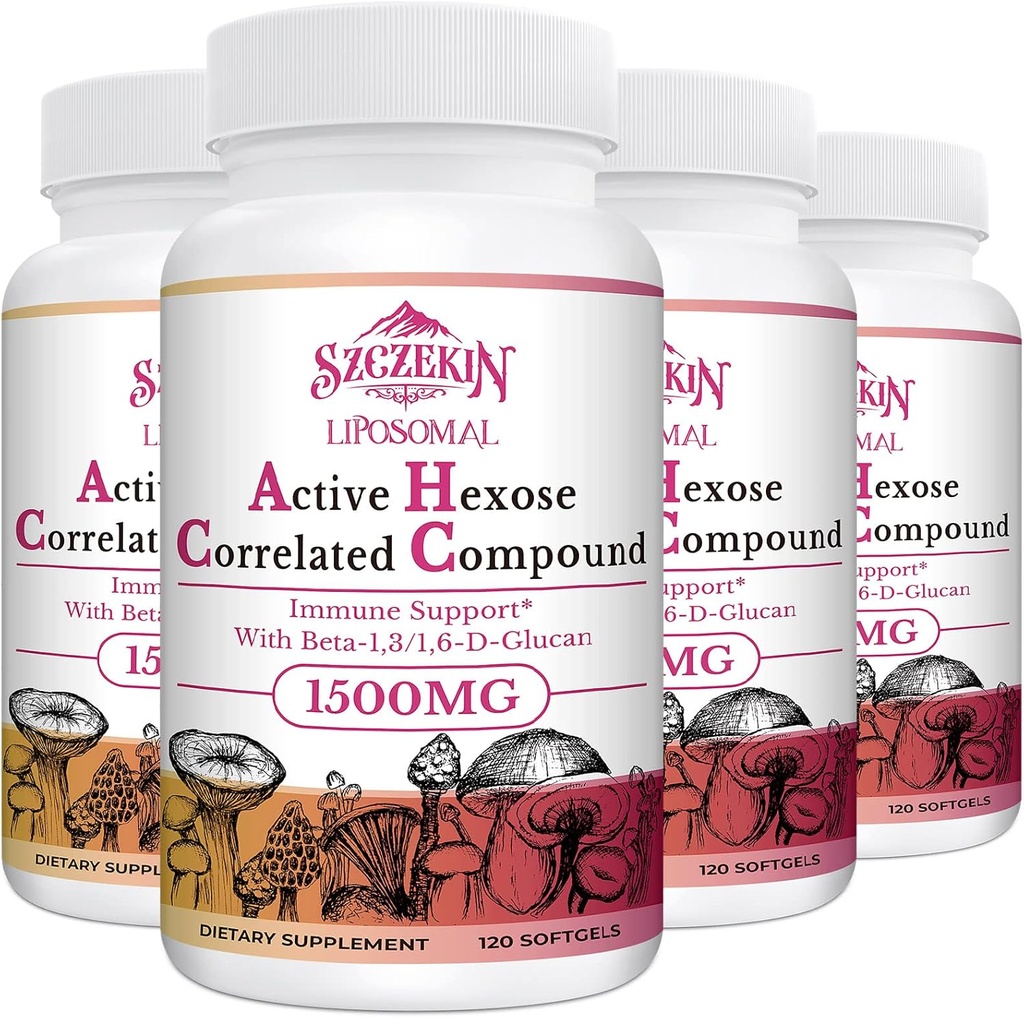 1500 mg Liposomal Active Hexose Correlated Supplement,480 Soft Gels Beta-Glucans Natural Mushroom Extract, Immunomy System, Maksan toiminta, Säilytä T-Cell & Killer Cell aktiivisuus