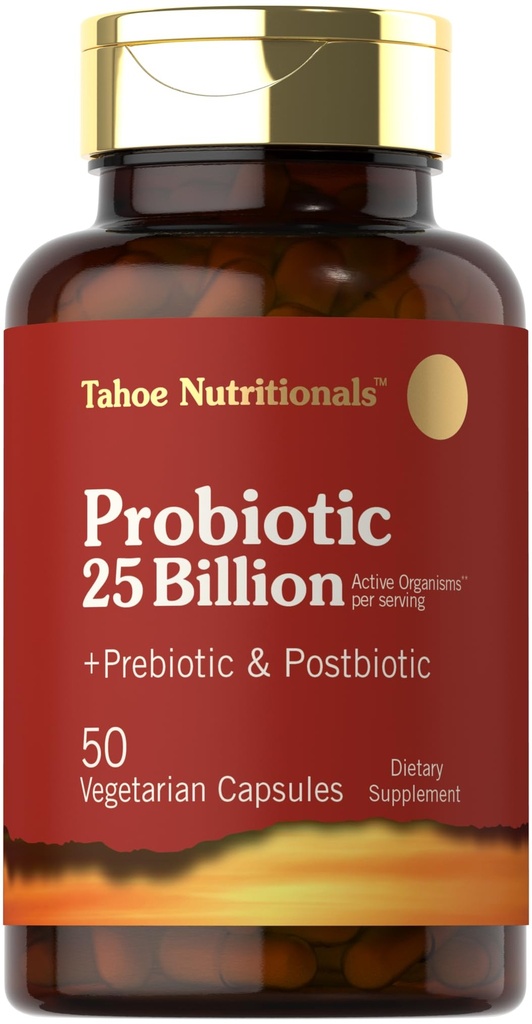 Tahoe Nutritionals Prebiootti, Probiootti & Postbiootti ... 25 miljardia PMY... 50 jauhepilleriä... Miehet ja naisten digestiivinen terveys