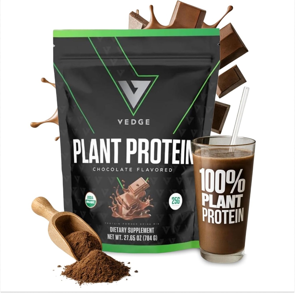 Vedge Vegan Protein Powder - Kasviproteiinijauhe herneen, kurpitsan ja auringonkukka - USDA Organic, aminohapot, Dairy Free, Gluteeniton, soijaton, Keto, Non GMO, Smooth Texture - suklaa - 20 tarjoilua