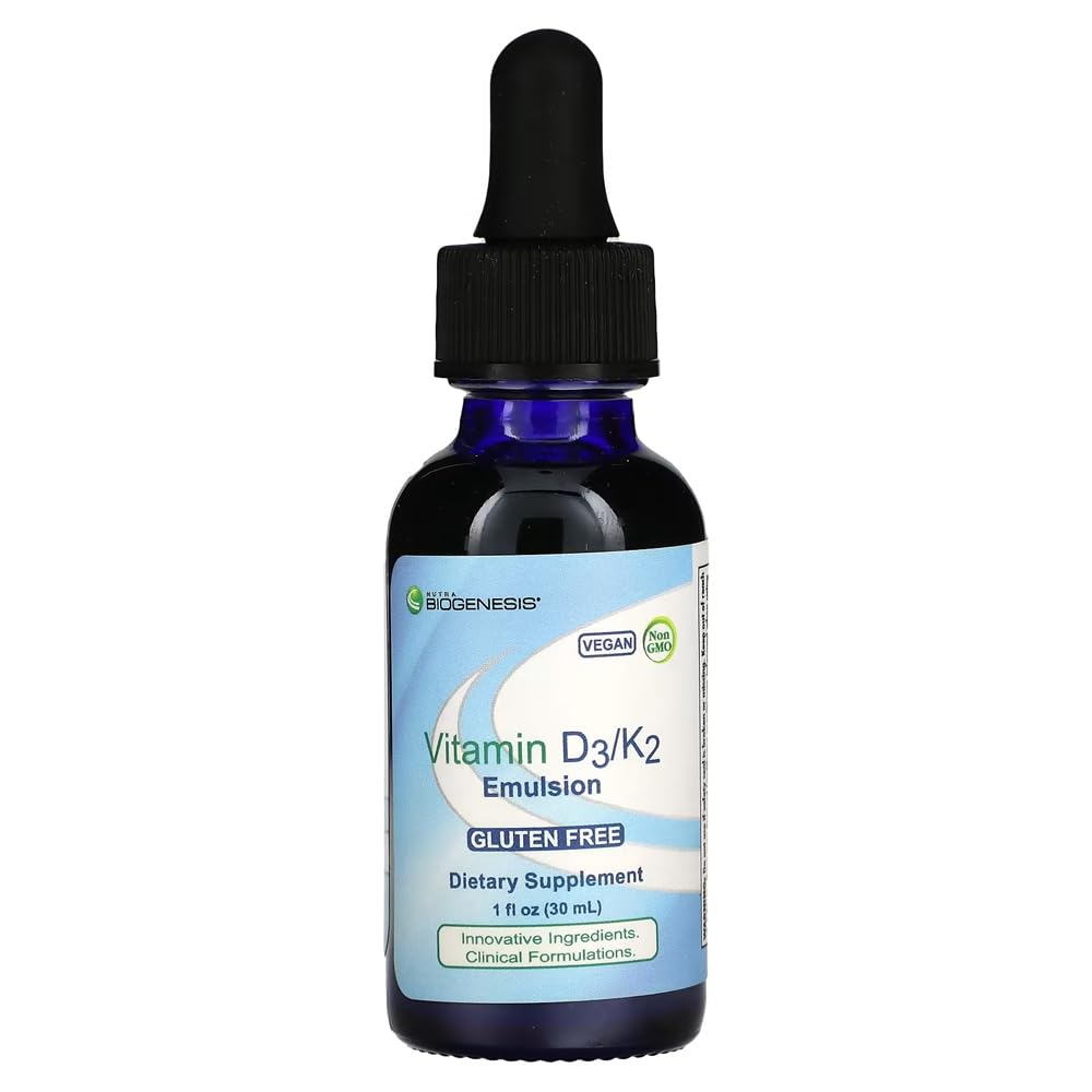 Nutra Biogeneesi D3/K2 emulsio - nestemäinen D-vitamiinin tippa MCT öljy, D3 K2 täydentää aikuisille ja lapsille, Sublingual Oil Dropper naisten ja miesten - 1 Fl Oz pullo (30 ml)