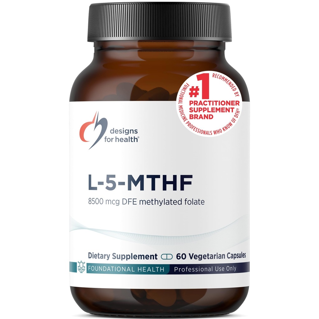 Designs for Health L 5-MTHF - Quatrefolic L Methylfolate Supplement 5mg (8500 DFE) - Methylated Folate Supplement for Women & Methylation - Supports Methylation - non-GMO, Gluteeniton (60 kapselia)