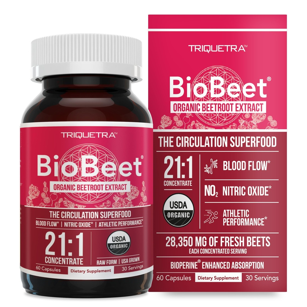 BioBeet® Max Strength Beet Root Capsules - 21:1 Konsentraatti, Jokainen tarjoilu 28 350 mg Organic Beetroot - Imeytyminen Parannus BioPerine® Black Pepper Extract (60 kapselia)