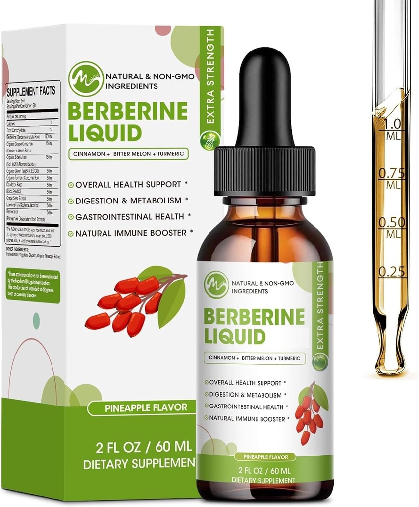 Berberiini Supplement Liquid Drops, berberiini kanssa Ceylon Kaneli, Turmeeric, Resveratrol, Bitter Melon, & Lisää Ekstra Strength Vegan Supplement, tukee Immuunijärjestelmä & Ruoansulatuselimistö