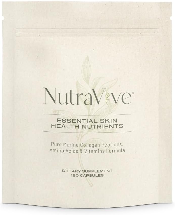 NutraVive Essential Skin Health Ravinteet Hydrolysed Morikol® Marine Collagen Peptides, aminohapot ja vitamiinit - edistää yritys, vähentää ryppyjä ja parantaa ihon Elastisuus - 120 kapselia