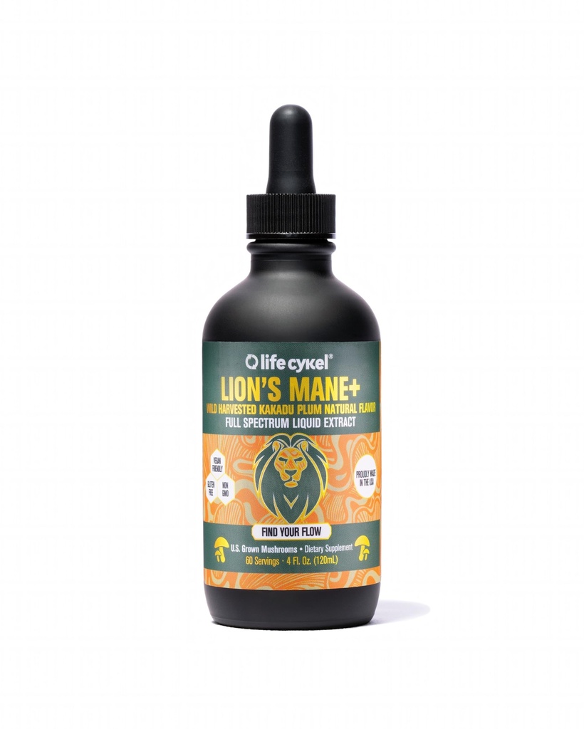 Life Cykel - Lion's Mane Mushroom Extract kanssa Kakadu Plum - Brain Booster Nootropic varten muisti, Focus & REM Sleep - Ei-GMO, Organic Mushroom Tincture - 4 Fl Oz (60 Servings)
