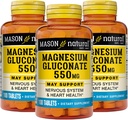 Mason Natural magnesiumglukonaatti 550 mg, 300 päivän toimitus normaaliin terveeseen sydämeen ja hermostoon, 100 tablettia (pakkaus 3)
