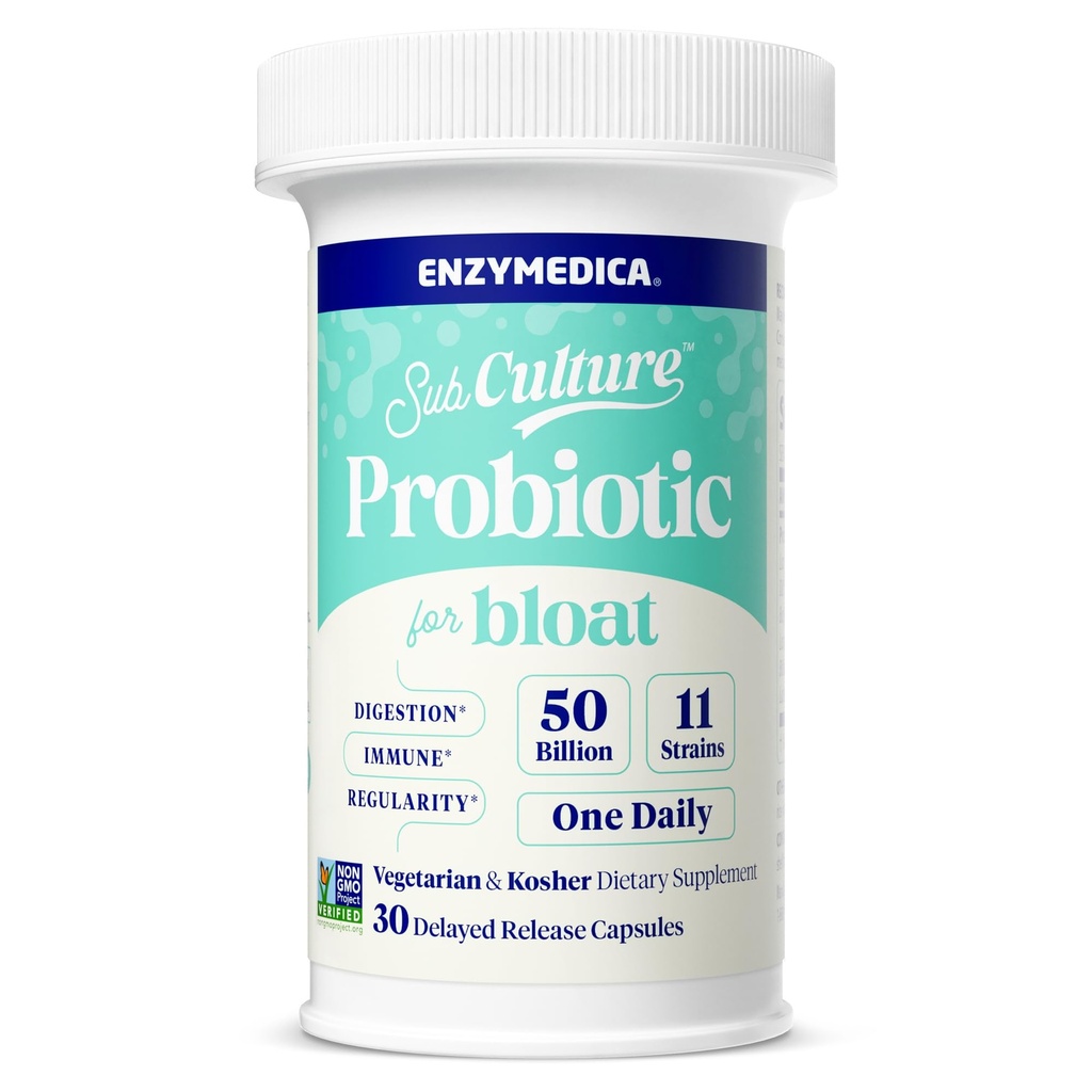 Enzymedica SubCulture Probiootit kaasua ja turvotusta varten, 50 miljardia PMY, tukee immuuni- ja ruoansulatusterveyttä, sääntöjenmukaisuus & Gut Flora, 30