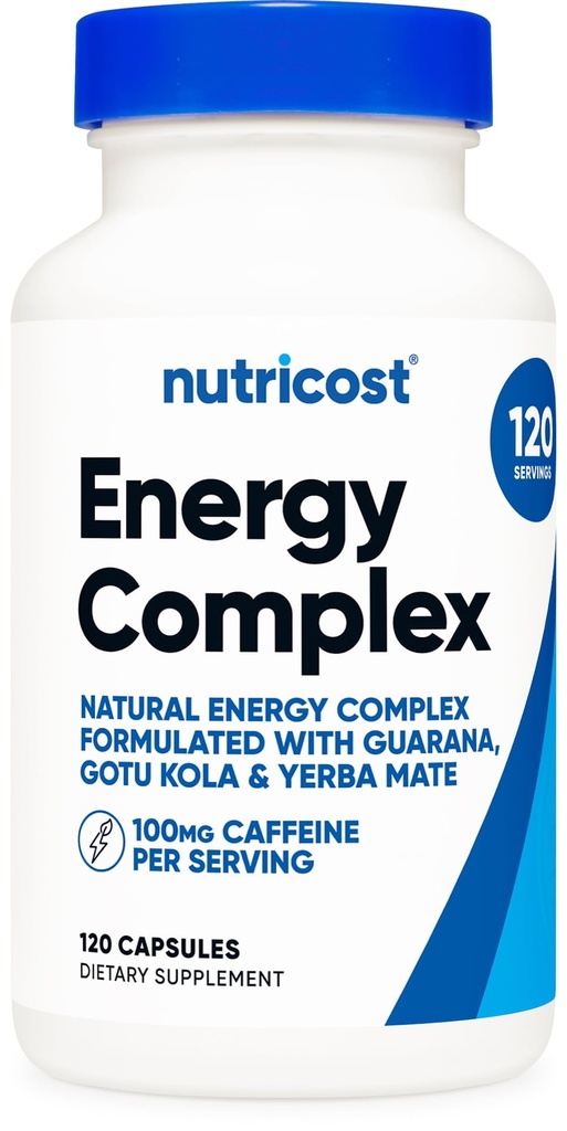 Nutricost Natural Energy Pills Complex 120 kapselia, 100mg kofeiini - Gluteeniton - ei-GMO