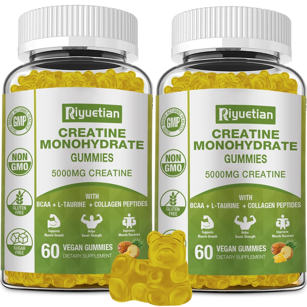 Kreatiini Monohydraatti Gummies, Creatiini miesten & naisten, purutabletti parantaa tarkennusta ja kestävyyttä, 5g Creatiini per tarjoilu, sokeriton, 120