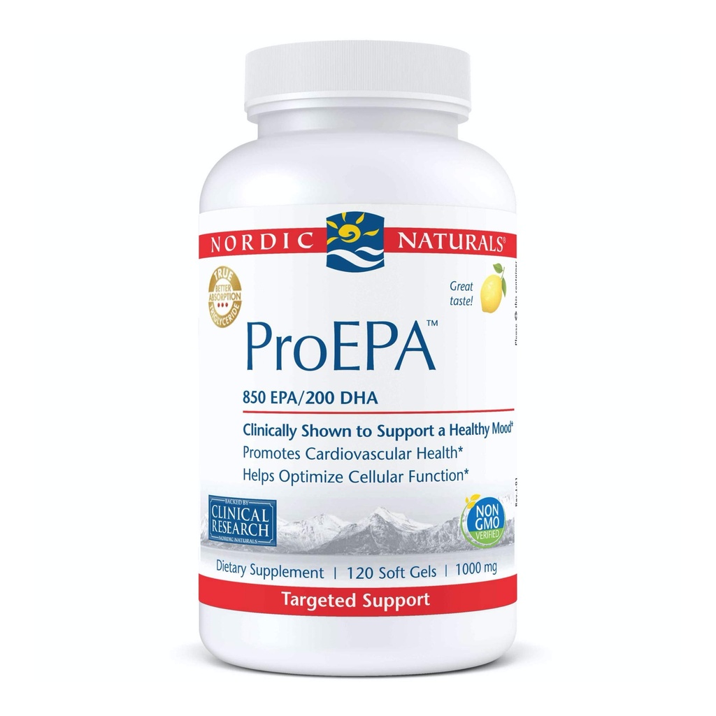 Nordic Naturals ProEPA, Lemon - 120 Soft Gels - 1210 mg Omega-3 - High-Intensity EPA Formula for Health, Heart Health & Cellular Function - non-GMO - 60 Servings