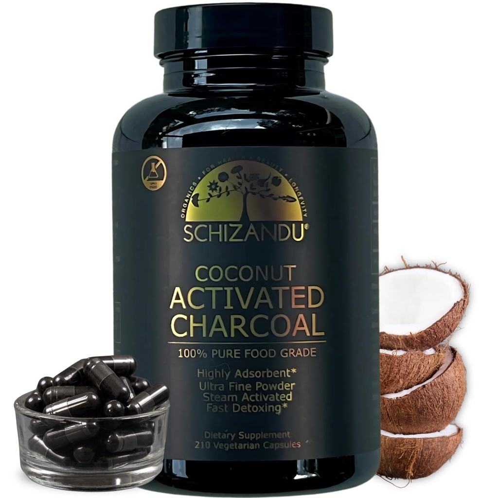 Schizandu Aktiivinen Kookoshiilikapselit- Tukee terveyttä - Vegan, Organic, Ei-GMO, Ei lisäaineita - X-Large pullo 210