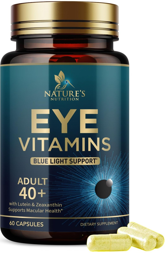 Eye Vitamiinit täydentää - Advanced Eye Care Vitamiini luteiini, sinkki, Vitamiinit C, E, Zeaksantiini & Minerals - Vision Multivitamiini Maculacular Health & Dry Eyes, Vegan, pullotettu USA - 60 kapselia